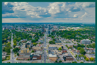 Aerial shot of downtown Waterloo